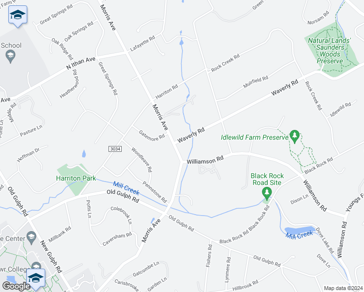 map of restaurants, bars, coffee shops, grocery stores, and more near 715 Morris Avenue in Bryn Mawr