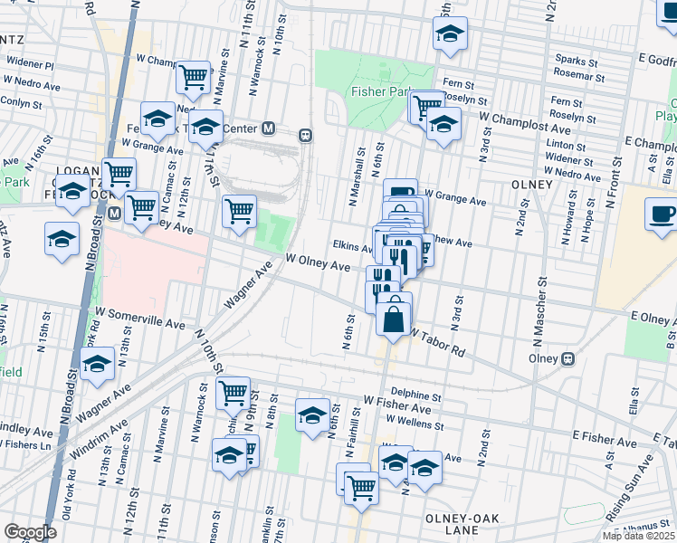 map of restaurants, bars, coffee shops, grocery stores, and more near 618 West Olney Avenue in Philadelphia
