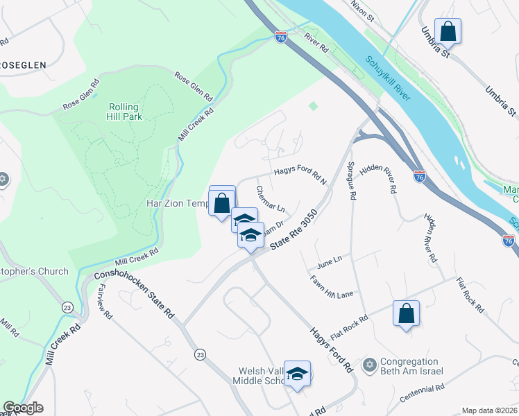 map of restaurants, bars, coffee shops, grocery stores, and more near 1210 Chermar Lane in Penn Valley