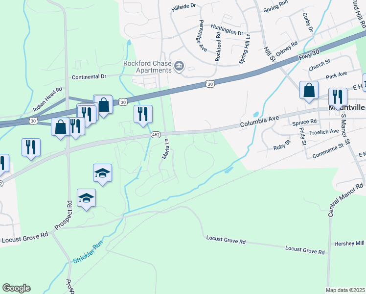 map of restaurants, bars, coffee shops, grocery stores, and more near 151 Strickler Run Drive in Columbia