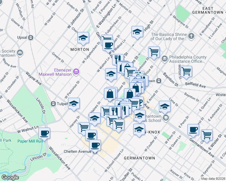 map of restaurants, bars, coffee shops, grocery stores, and more near 5914 McCallum St in Philadelphia