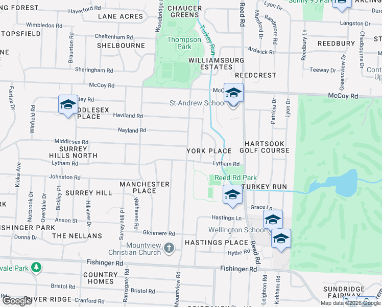 map of restaurants, bars, coffee shops, grocery stores, and more near in Upper Arlington