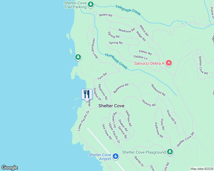 map of restaurants, bars, coffee shops, grocery stores, and more near 776 Upper Pacific Drive in Whitethorn