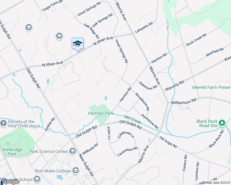 map of restaurants, bars, coffee shops, grocery stores, and more near 609 Great Springs Road in Bryn Mawr