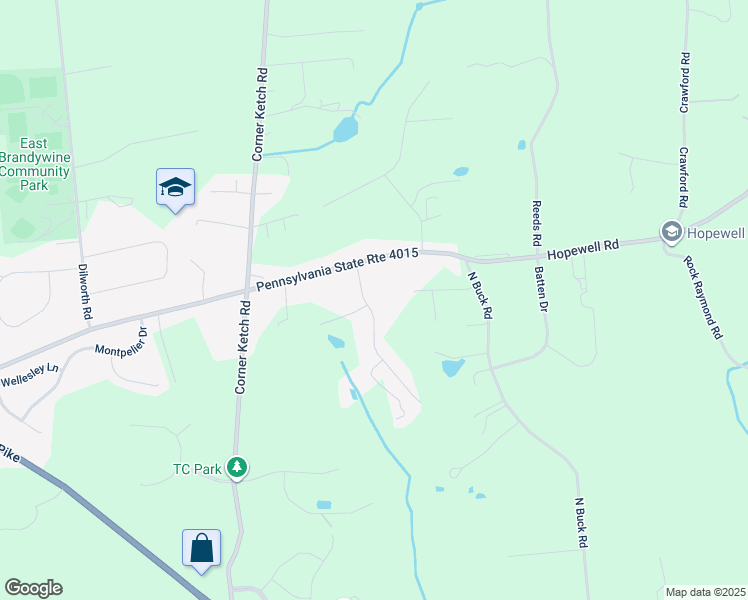 map of restaurants, bars, coffee shops, grocery stores, and more near 205 La Vida Via in Downingtown