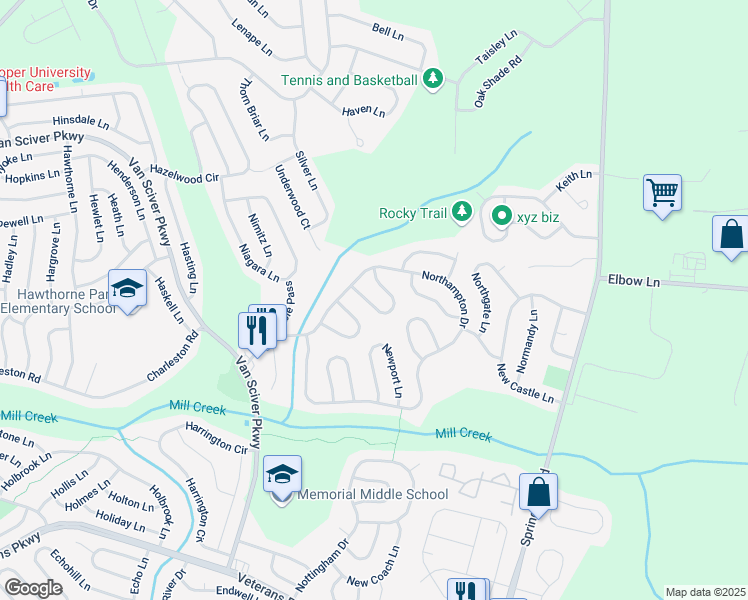 map of restaurants, bars, coffee shops, grocery stores, and more near 36 Normont Lane in Willingboro