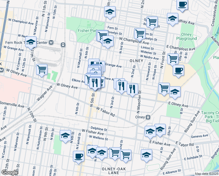 map of restaurants, bars, coffee shops, grocery stores, and more near 5605 North 4th Street in Philadelphia
