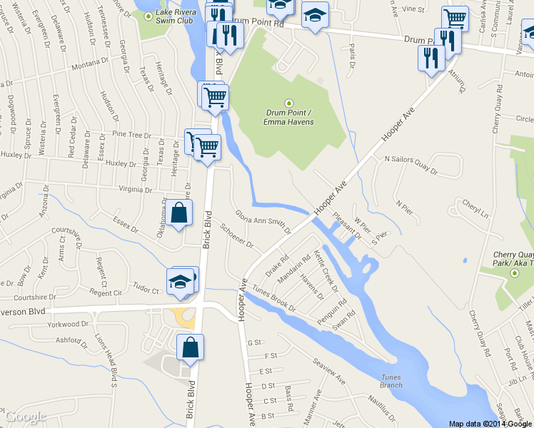 map of restaurants, bars, coffee shops, grocery stores, and more near 62 Gloria Ann Smith Drive in Brick