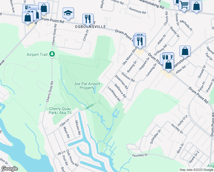 map of restaurants, bars, coffee shops, grocery stores, and more near Sky Manor Blvd & Lockheed Rd in Brick