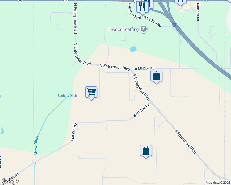 map of restaurants, bars, coffee shops, grocery stores, and more near 121 South Enterprise Boulevard in Lebanon