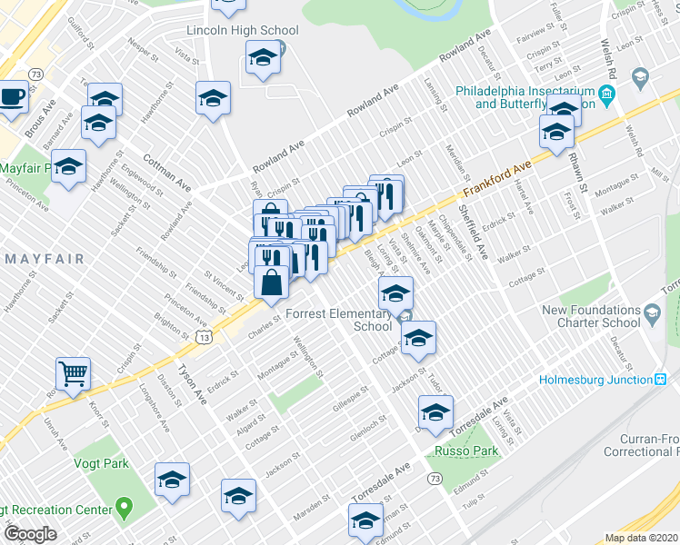 map of restaurants, bars, coffee shops, grocery stores, and more near 4020 Aldine Street in Philadelphia