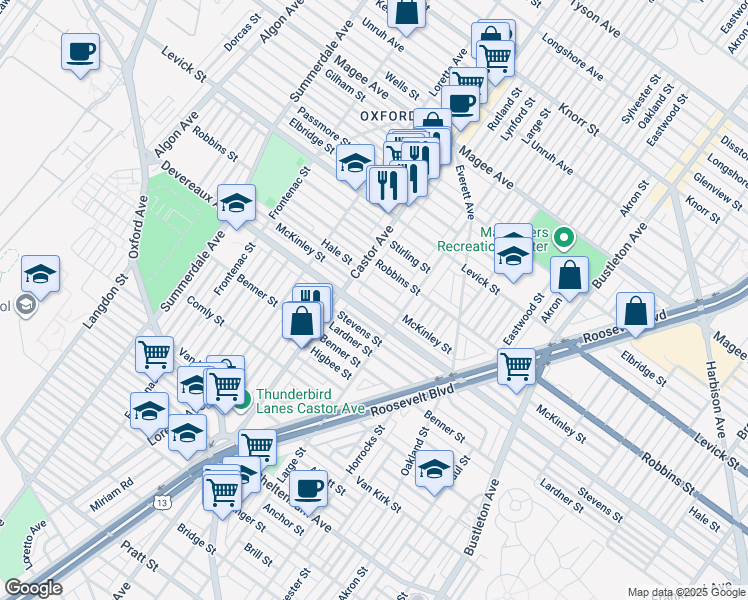 map of restaurants, bars, coffee shops, grocery stores, and more near 1454 McKinley Street in Philadelphia
