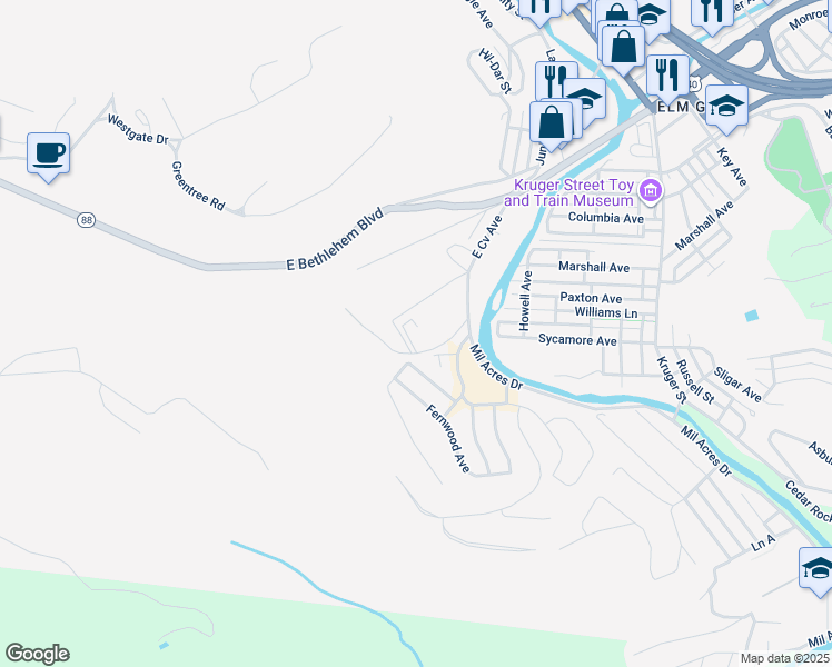 map of restaurants, bars, coffee shops, grocery stores, and more near 90 East Cove Avenue Ext in Wheeling