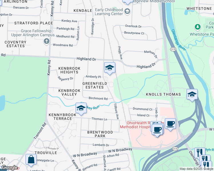 map of restaurants, bars, coffee shops, grocery stores, and more near 3770 Shattuck Avenue in Columbus