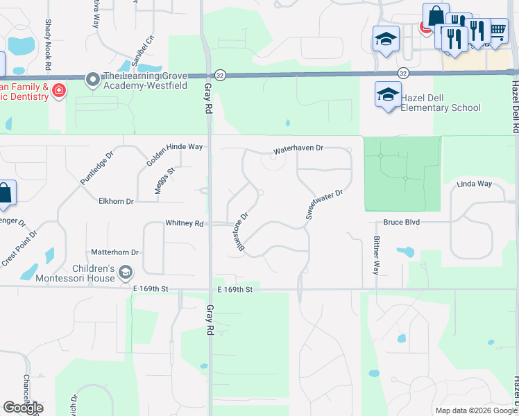 map of restaurants, bars, coffee shops, grocery stores, and more near 4976 Sweetwater Drive in Noblesville