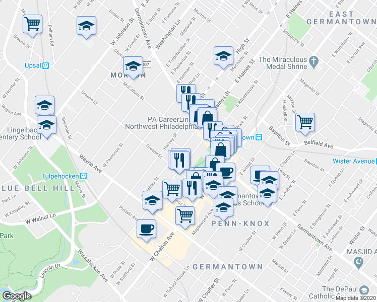 map of restaurants, bars, coffee shops, grocery stores, and more near 5911 McCallum Street in Philadelphia