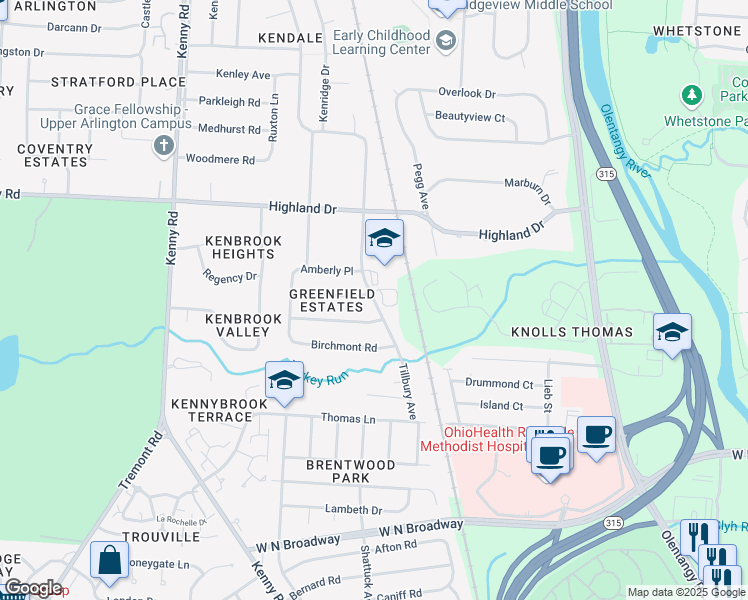 map of restaurants, bars, coffee shops, grocery stores, and more near 3738 Shattuck Avenue in Columbus
