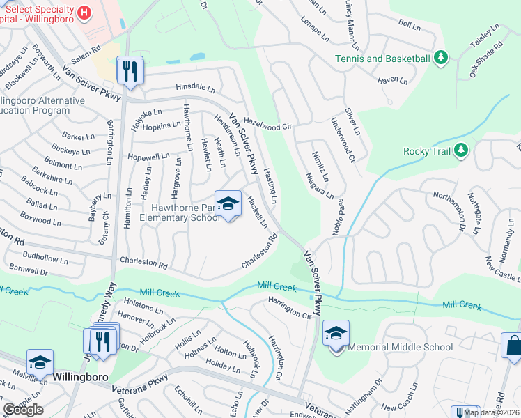 map of restaurants, bars, coffee shops, grocery stores, and more near 16 Haskell Lane in Willingboro