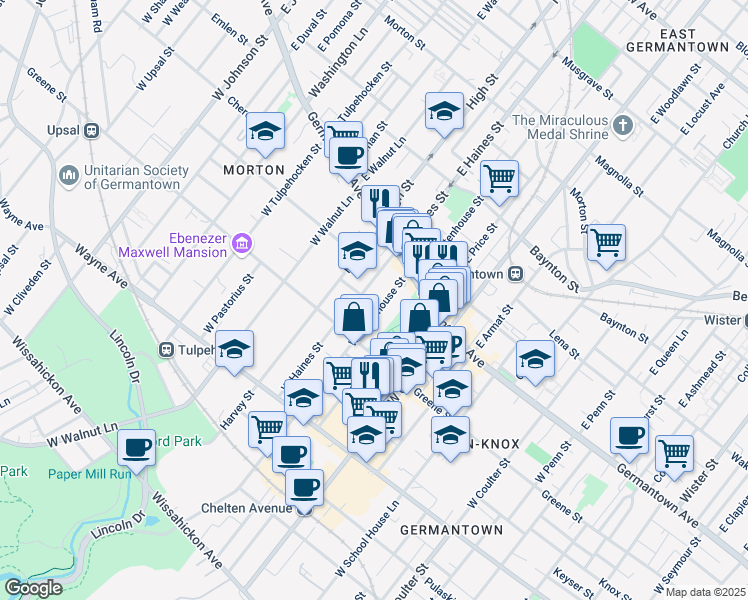 map of restaurants, bars, coffee shops, grocery stores, and more near 5913 McCallum Street in Philadelphia