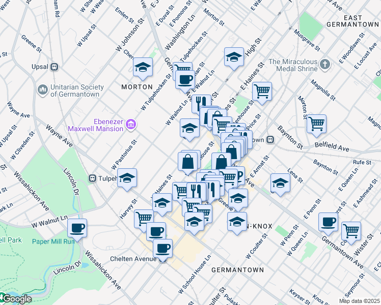 map of restaurants, bars, coffee shops, grocery stores, and more near 5926 McCallum Street in Philadelphia