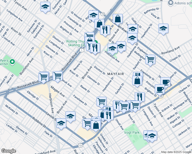 map of restaurants, bars, coffee shops, grocery stores, and more near 2944 Longshore Avenue in Philadelphia