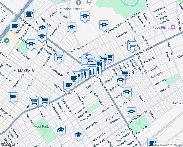 map of restaurants, bars, coffee shops, grocery stores, and more near in Philadelphia