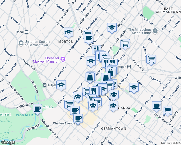 map of restaurants, bars, coffee shops, grocery stores, and more near 5928 McCallum Street in Philadelphia