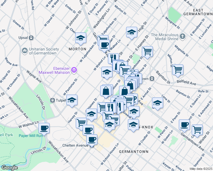 map of restaurants, bars, coffee shops, grocery stores, and more near 5928 McCallum Street in Philadelphia