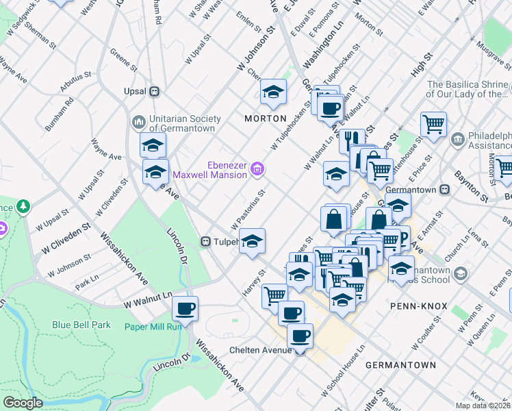 map of restaurants, bars, coffee shops, grocery stores, and more near in Philadelphia