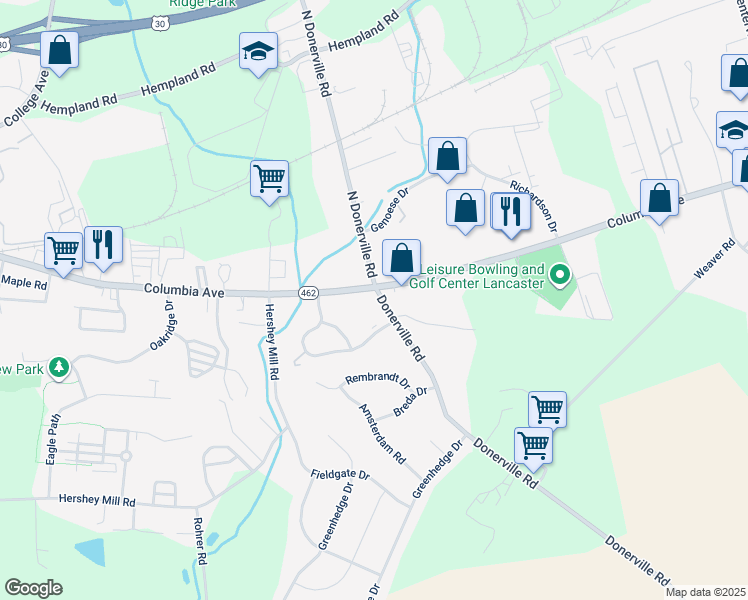 map of restaurants, bars, coffee shops, grocery stores, and more near 3702 Columbia Avenue in Mountville