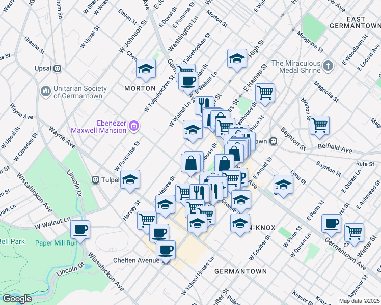 map of restaurants, bars, coffee shops, grocery stores, and more near 5932 McCallum Street in Philadelphia