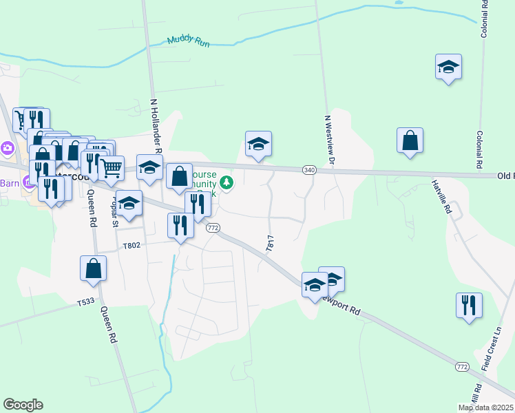 map of restaurants, bars, coffee shops, grocery stores, and more near 3735 Country Lane in Gordonville
