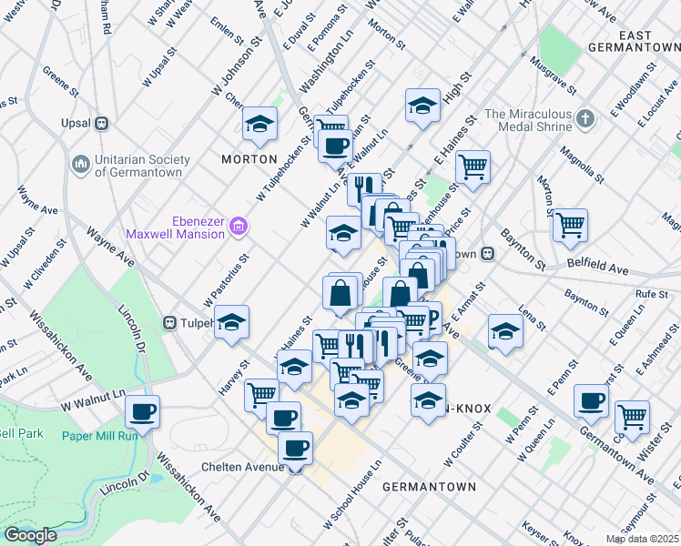 map of restaurants, bars, coffee shops, grocery stores, and more near 5932 McCallum Street in Philadelphia