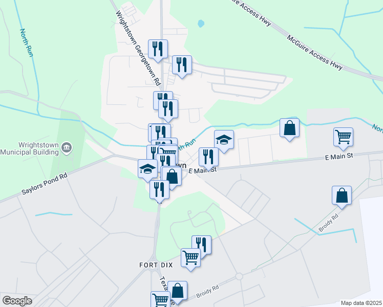 map of restaurants, bars, coffee shops, grocery stores, and more near 505 Martha Avenue in Wrightstown