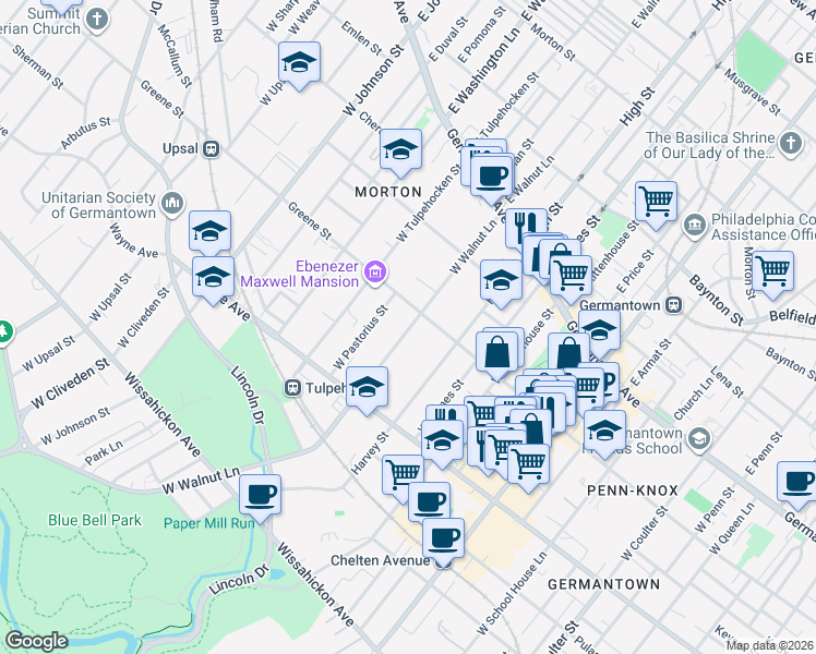 map of restaurants, bars, coffee shops, grocery stores, and more near in Philadelphia