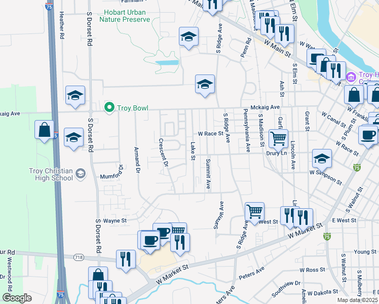 map of restaurants, bars, coffee shops, grocery stores, and more near 426 Lake Street in Troy