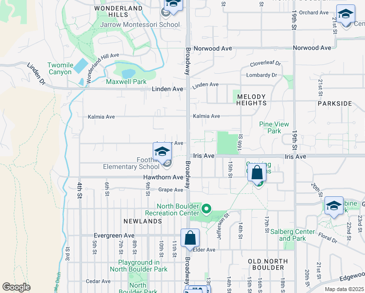 map of restaurants, bars, coffee shops, grocery stores, and more near 1192 Juniper Avenue in Boulder