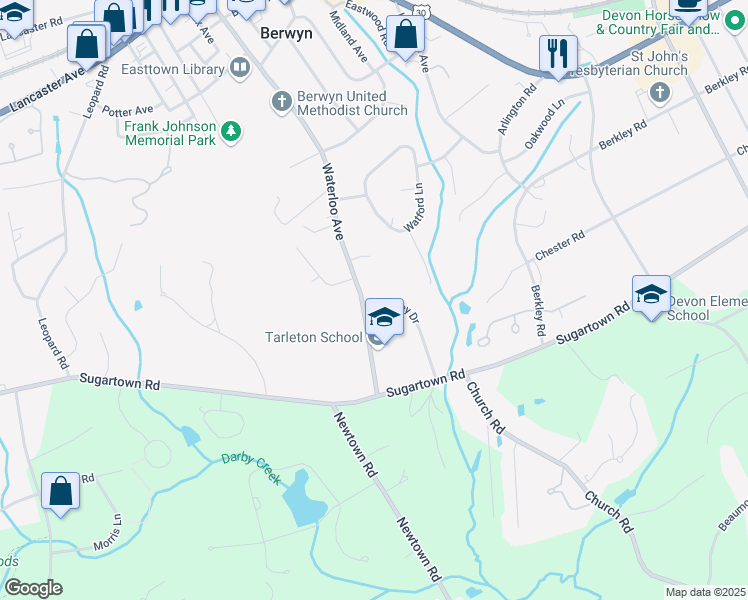 map of restaurants, bars, coffee shops, grocery stores, and more near 321 Lindsey Drive in Berwyn