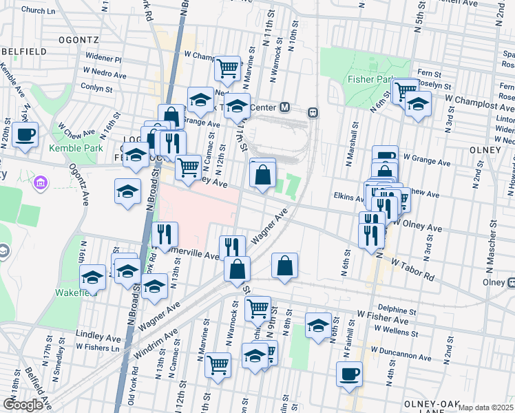 map of restaurants, bars, coffee shops, grocery stores, and more near 1013 West Tabor Road in Philadelphia