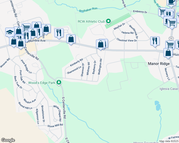 map of restaurants, bars, coffee shops, grocery stores, and more near 119 Whitney Road in Lancaster