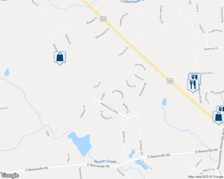 map of restaurants, bars, coffee shops, grocery stores, and more near 265 North Caldwell Circle in Downingtown