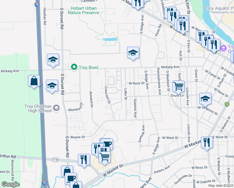 map of restaurants, bars, coffee shops, grocery stores, and more near 67 Cloverleaf Drive in Troy