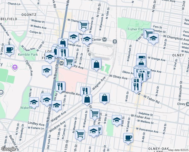 map of restaurants, bars, coffee shops, grocery stores, and more near 1013 West Tabor Road in Philadelphia