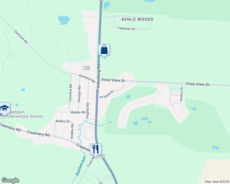 map of restaurants, bars, coffee shops, grocery stores, and more near 2950 North Vista Drive in Nashport