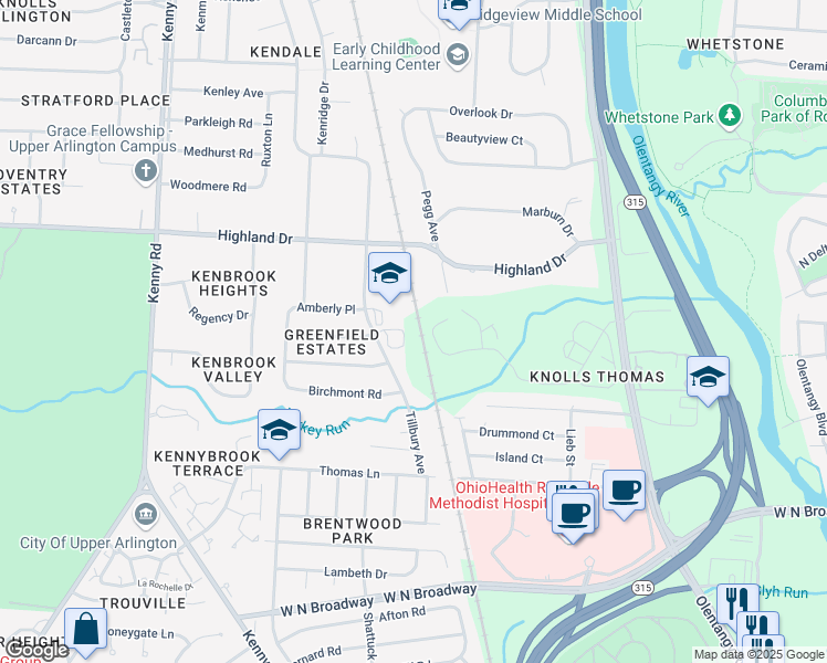map of restaurants, bars, coffee shops, grocery stores, and more near 3770 Shattuck Avenue in Columbus