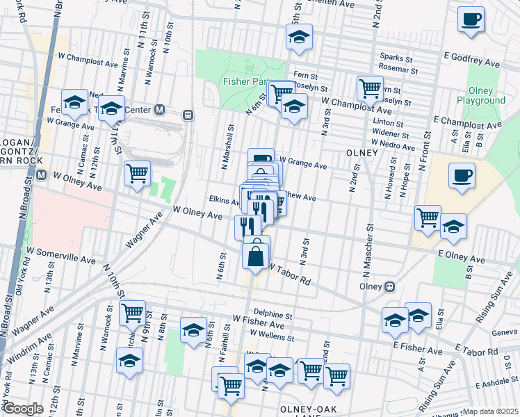 map of restaurants, bars, coffee shops, grocery stores, and more near 5622 North 5th Street in Philadelphia