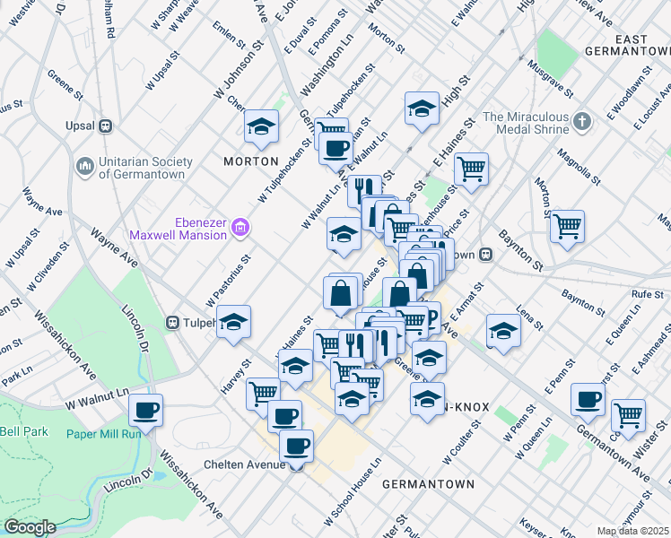 map of restaurants, bars, coffee shops, grocery stores, and more near 5942 McCallum Street in Philadelphia
