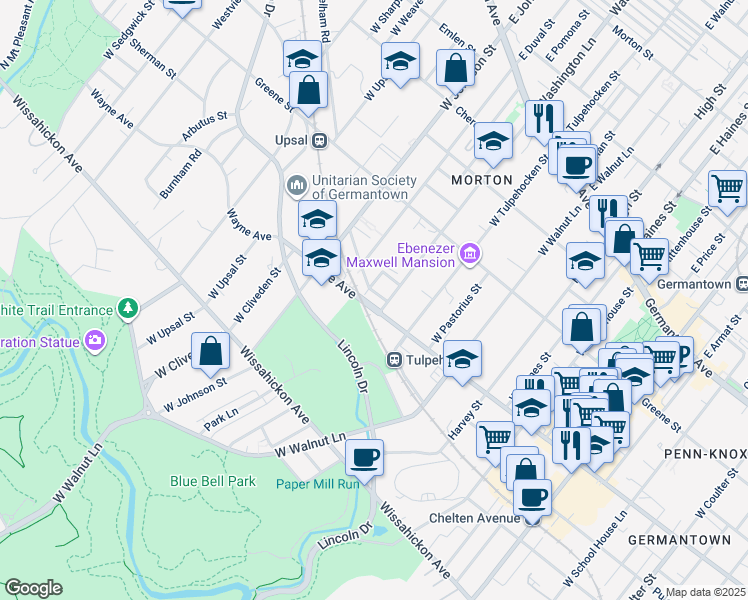 map of restaurants, bars, coffee shops, grocery stores, and more near 6310 Sherman Street in Philadelphia