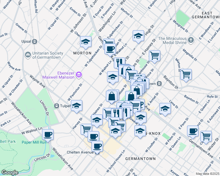 map of restaurants, bars, coffee shops, grocery stores, and more near 5942 McCallum Street in Philadelphia