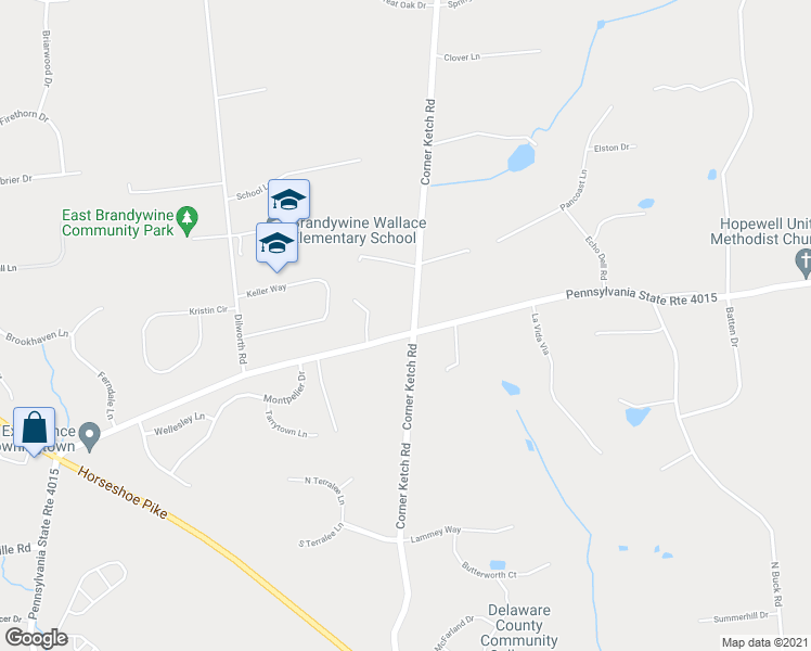 map of restaurants, bars, coffee shops, grocery stores, and more near 498 Hopewell Road in Downingtown